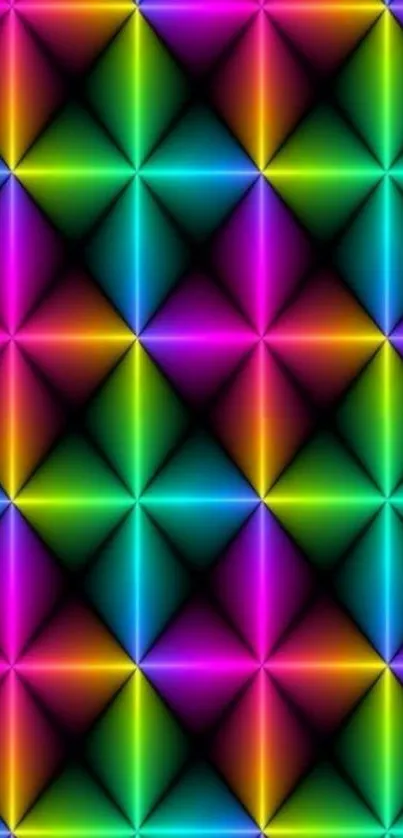 Colorful neon geometric pattern wallpaper featuring vibrant designs.