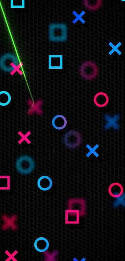 Vibrant geometric mobile wallpaper with colorful shapes on black background.