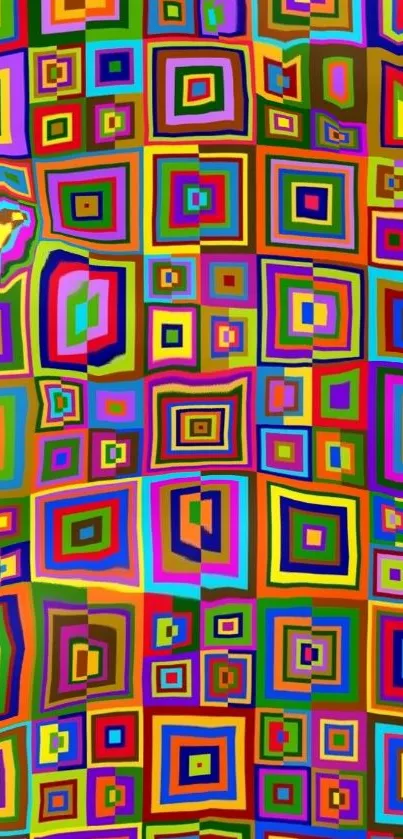 Vibrant geometric pattern with colorful squares.