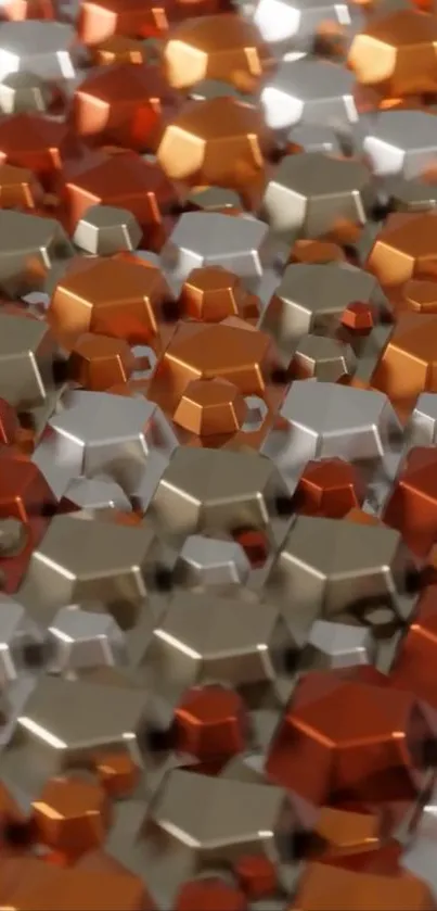 Vibrant geometric pattern with metallic hexagons.