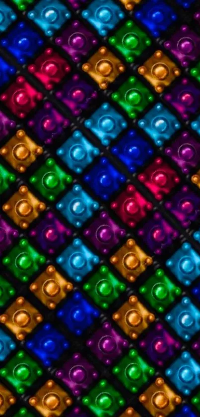 Colorful geometric pattern wallpaper with vibrant abstract shapes.