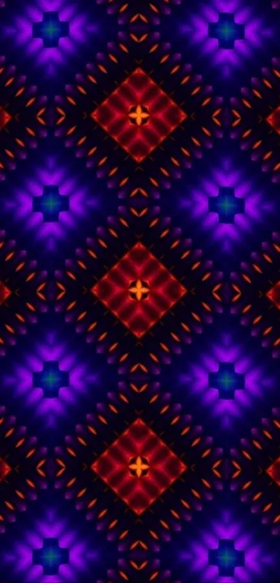 Colorful geometric pattern with vibrant blue and red hues.
