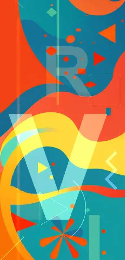 Vibrant geometric wallpaper with dynamic shapes and bold colors.
