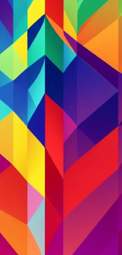Colorful geometric abstract wallpaper with vibrant shapes.