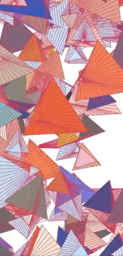 Vibrant geometric wallpaper with colorful triangles.