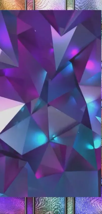 Geometric purple and blue prism design wallpaper.