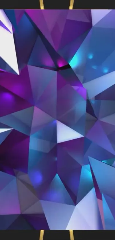 Geometric shapes in vibrant purple and blue hues.