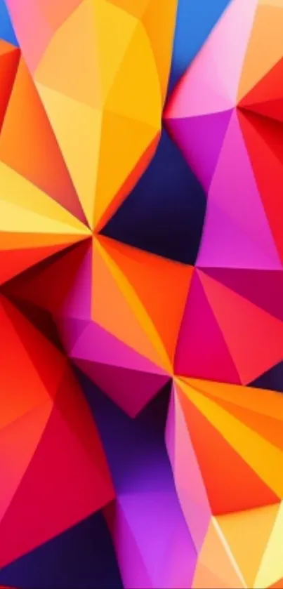 Colorful geometric wallpaper with vibrant triangles.