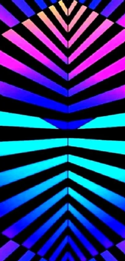 Colorful geometric wallpaper with blue and pink stripes.