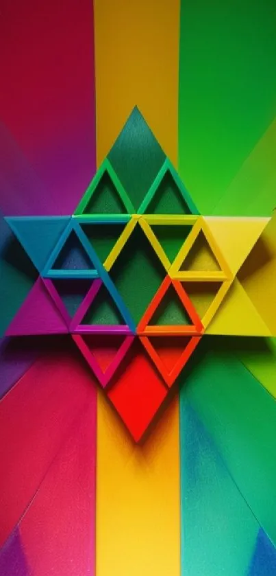 Colorful 3D geometric triangle wallpaper for mobile phone background.