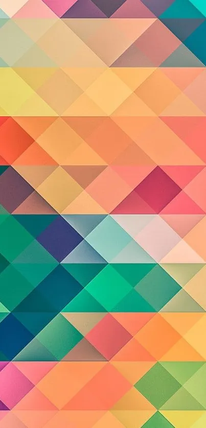 Vibrant geometric wallpaper with colorful triangles in pastel tones.