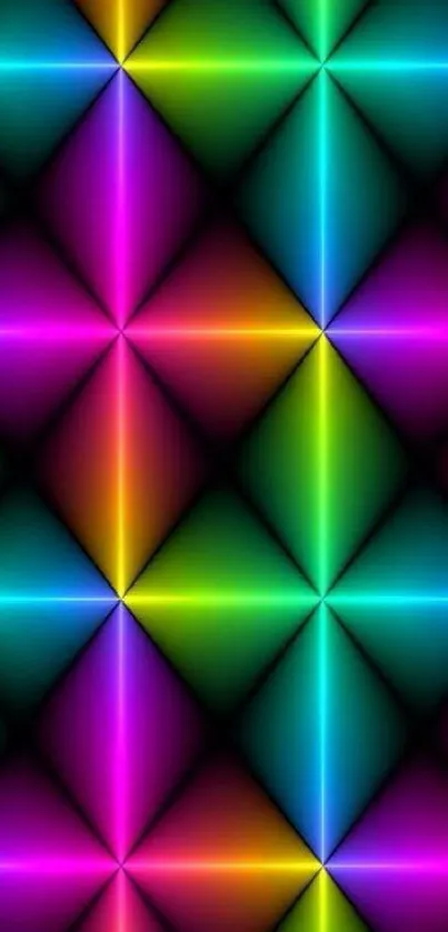 Vibrant geometric phone wallpaper with neon colors and 3D effects.