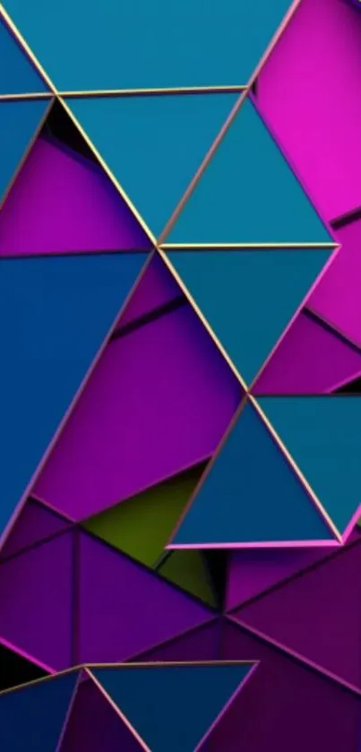 Vibrant geometric wallpaper with purple and teal triangles for mobile screens.