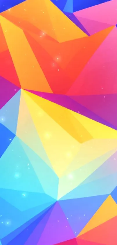 Colorful geometric abstract phone wallpaper in blue, orange, and pink hues.