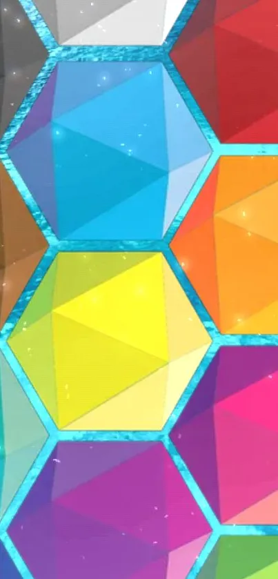 Vibrant geometric hexagon wallpaper with sparkling accents.