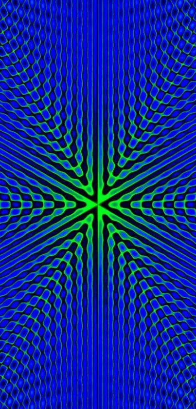 Vibrant blue and green geometric fractal wallpaper design.