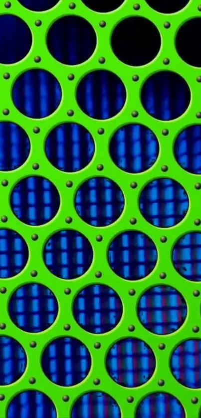 Green circle pattern on blue background mobile wallpaper.