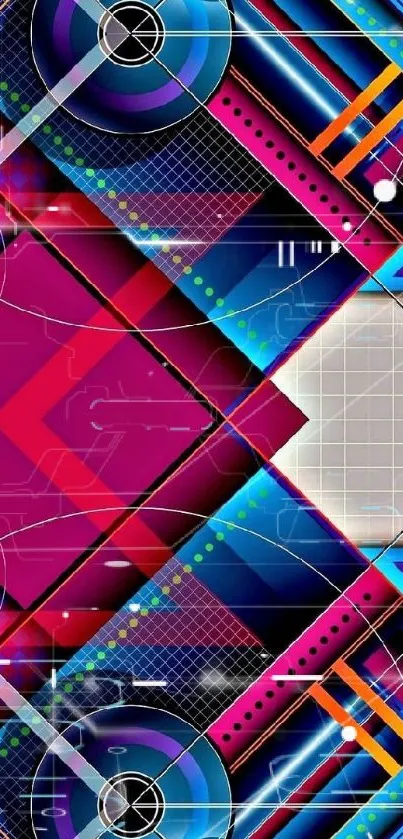 Vibrant geometric wallpaper with bold colors and dynamic shapes.