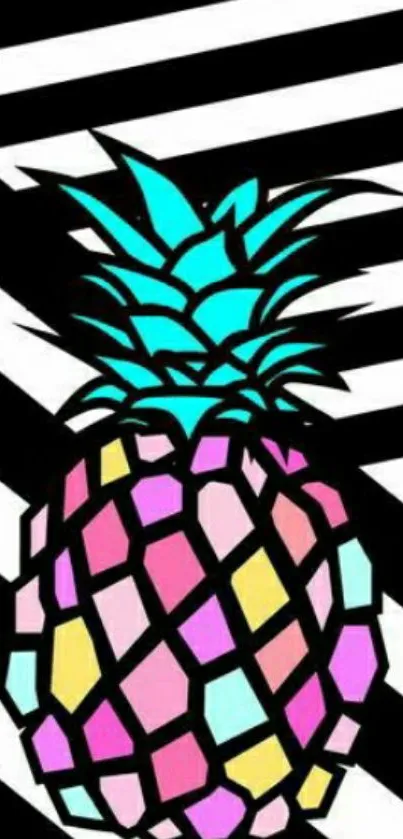 Colorful geometric pineapple on black and white background.