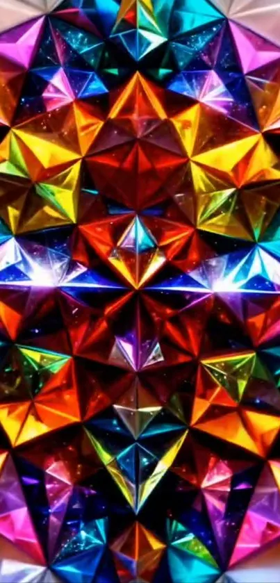 Vibrant geometric prism art with colorful patterns.