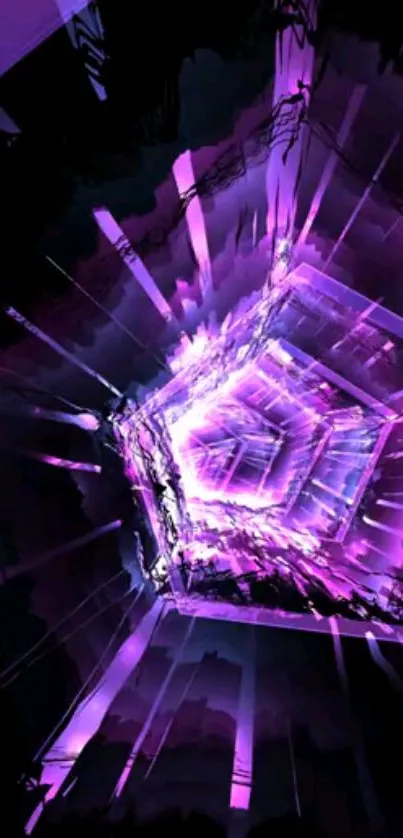 Abstract purple tunnel with neon lights in a digital design.