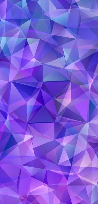 Vibrant purple geometric wallpaper with 3D polygon patterns.