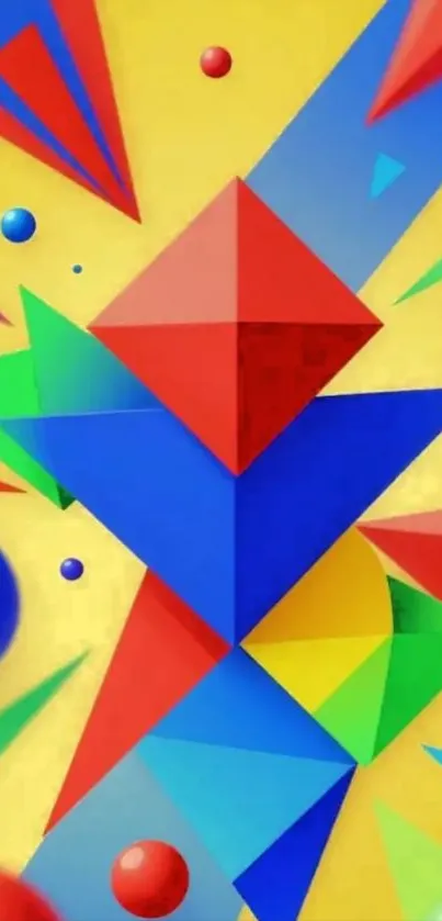 Colorful geometric shapes with a yellow background.