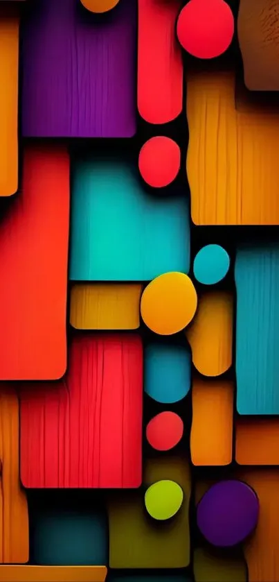 Vibrant geometric shapes and colors in a modern wallpaper design.