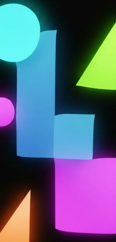 Vibrant geometric shapes on a dark background.