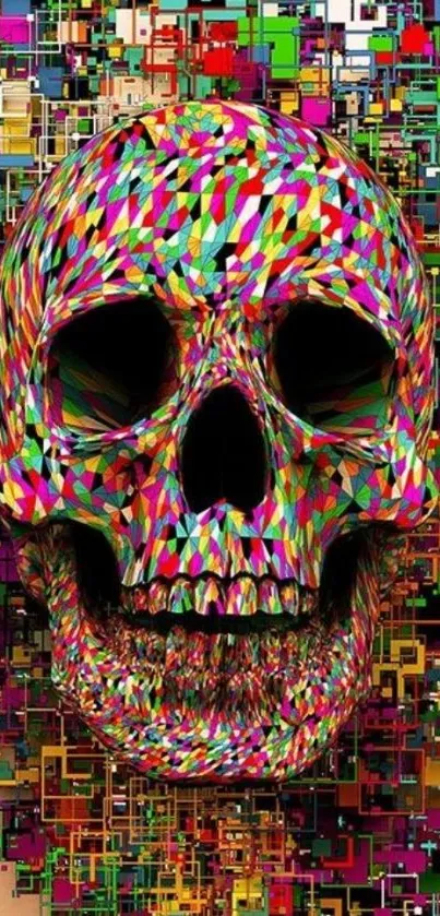 Colorful geometric skull art wallpaper for mobile phone.