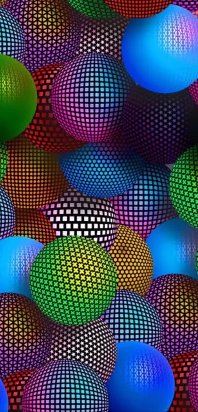 Colorful geometric spheres on a dark background wallpaper.