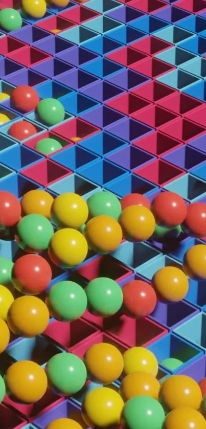 Colorful geometric pattern with balls scattered across squares.