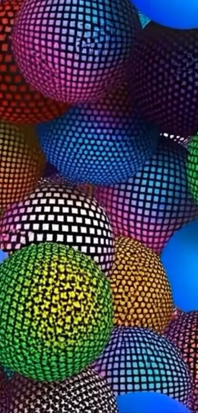 Colorful geometric spheres wallpaper with vibrant patterns.