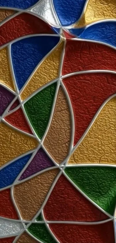 Colorful stained glass geometric pattern wallpaper.