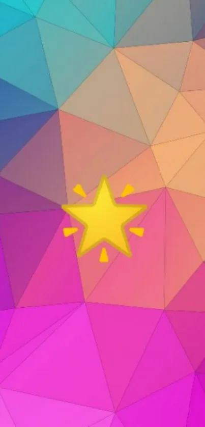 Vibrant geometric wallpaper with a yellow star on colorful background.