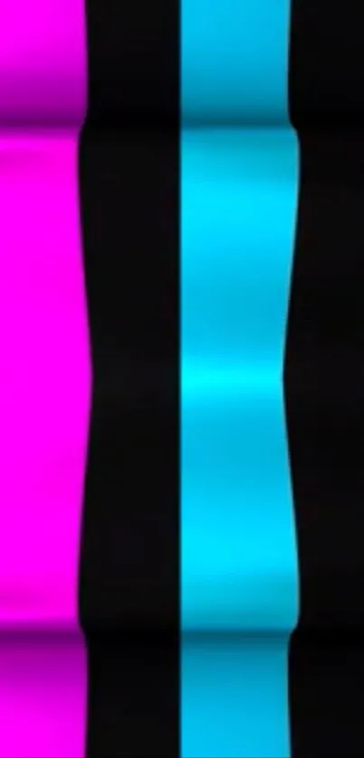 Vibrant geometric stripes wallpaper with pink, blue, and black colors.