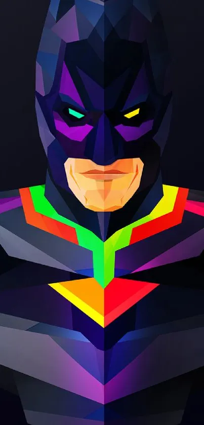 Geometric superhero artwork in vibrant low-poly style mobile wallpaper.