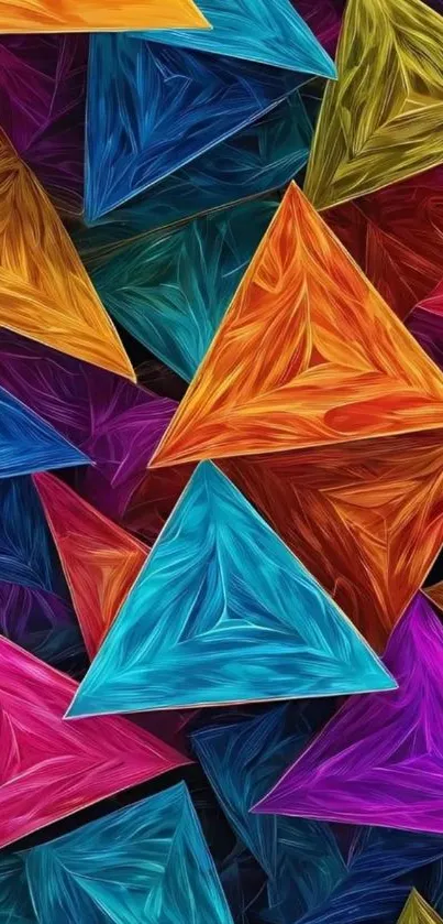 Vibrant geometric triangles wallpaper with colorful abstract design.
