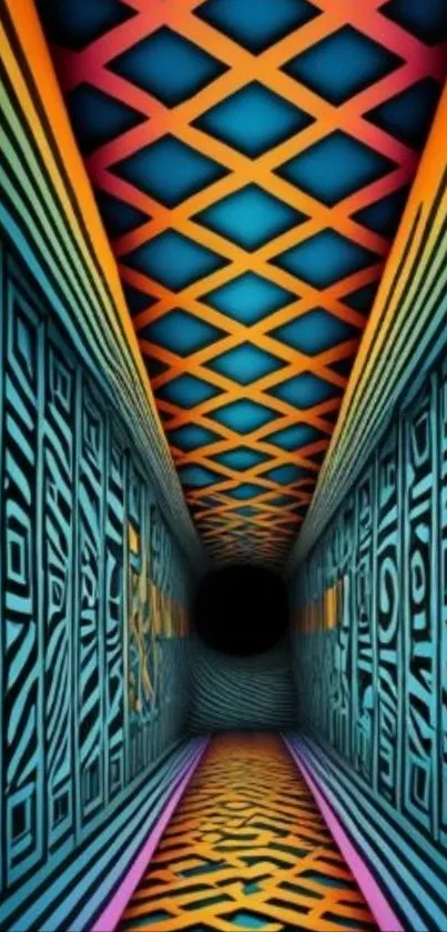 Vibrant geometric tunnel art with intricate patterns