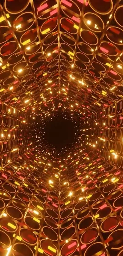 Vibrant geometric tunnel wallpaper with glowing circles.