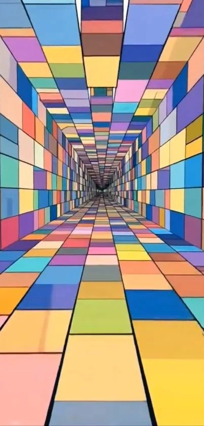 Colorful geometric tunnel with vibrant patterns.