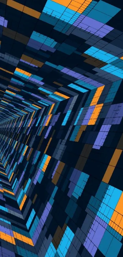 Vibrant geometric tunnel with colorful abstract tiles.