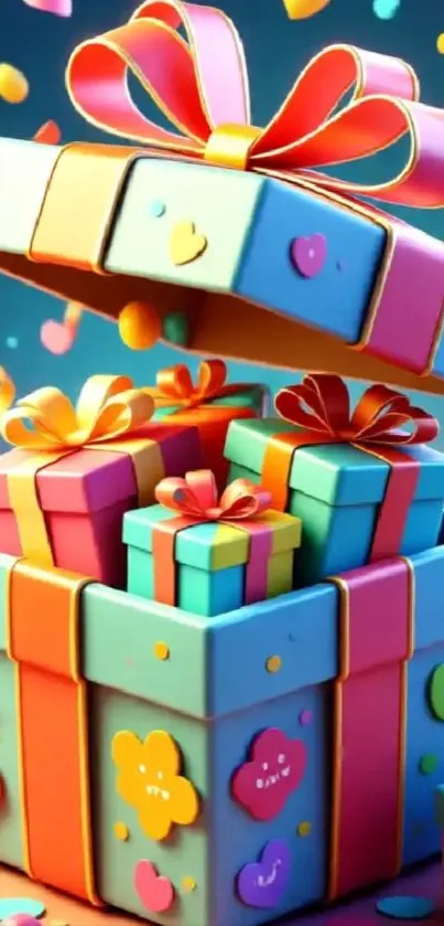 Colorful gift boxes with ribbons in a festive setting