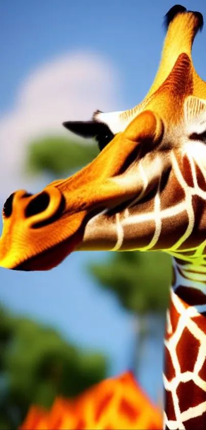 Vibrant giraffe with orange pattern mobile wallpaper.