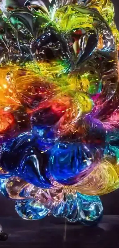 Multicolored glass art piece with vibrant reflections.