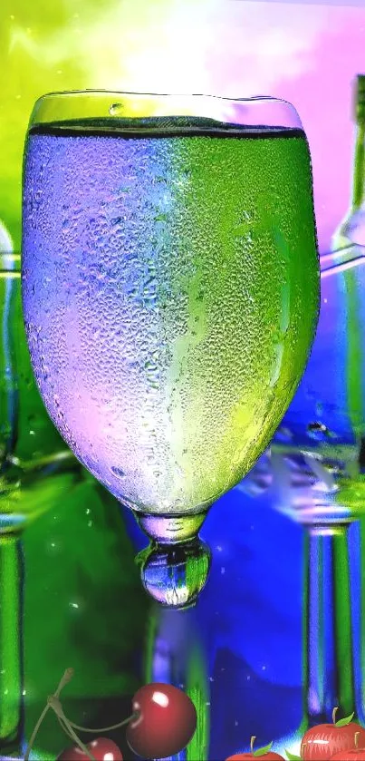 Vibrant green glass art wallpaper with blue and purple hues.