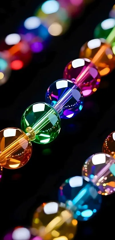 Colorful glass beads on a black background.