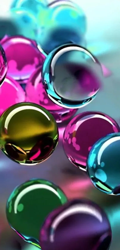 Vibrant glass droplets on a colorful abstract background, perfect for mobile wallpaper.