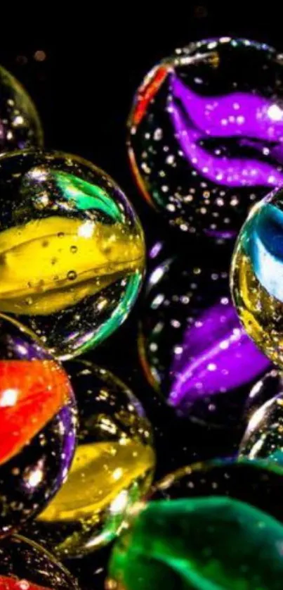 Colorful glass marbles with vibrant purple hues.