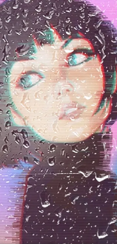 Vibrant glitch art portrait of a young woman in digital style.